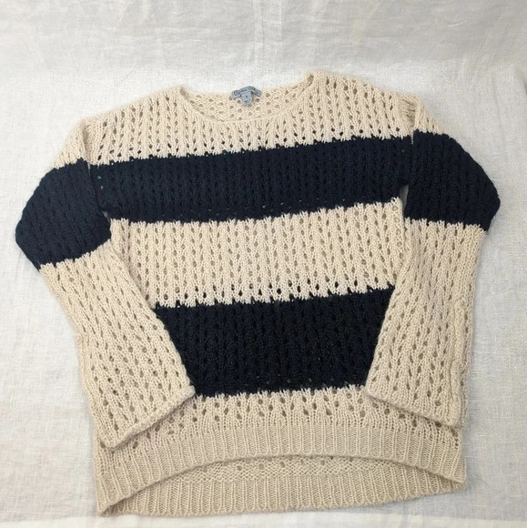 Olivia Sky chunky navy and cream striped sweater, size small  SW5 - Picture 1 of 7